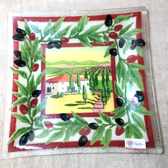 Peggy Karr Glass Fused Art Glass Tuscan Villa Winery Platter/Dish Artist Signed - Picture 5 of 8
